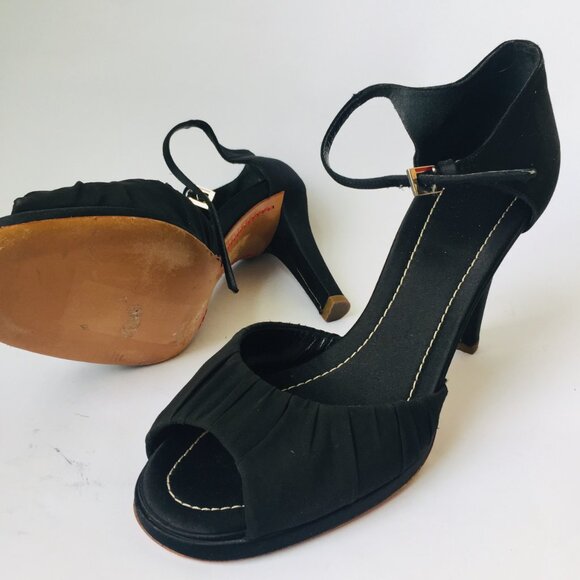 Italian Handcrafted Black Silk Stilettos – Size 7 - Picture 2 of 7